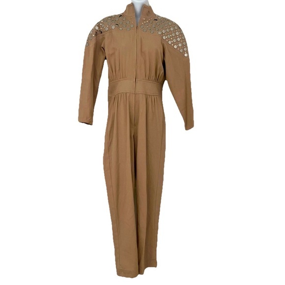 Rare luxury vintage beige cream Lillie Rubin studded jumpsuit one piece romper - Picture 1 of 5